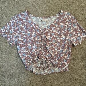 SO Purple with Flowers Cropped T Shirt